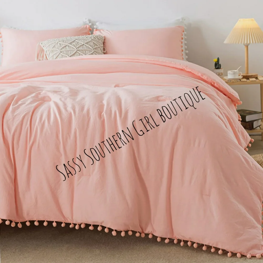 ⭐🆕Pom pom Peachy pink duvet cover set